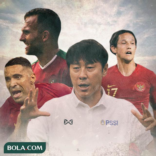 Timnas Indonesia - Shin Tae-yong dikelilingi Ilija Spasojevic, Irfan Bachdim, Beto Goncalves