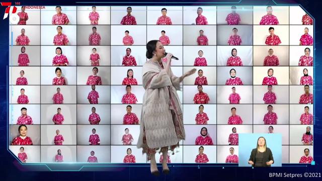 Admesh Kamaleng - Agatha Pricilla dengan Gita Bahana Nusantara di Peringatan HUT ke-76 RI. (Tangkapan Layar YouTube/ Sekretariat Presiden)