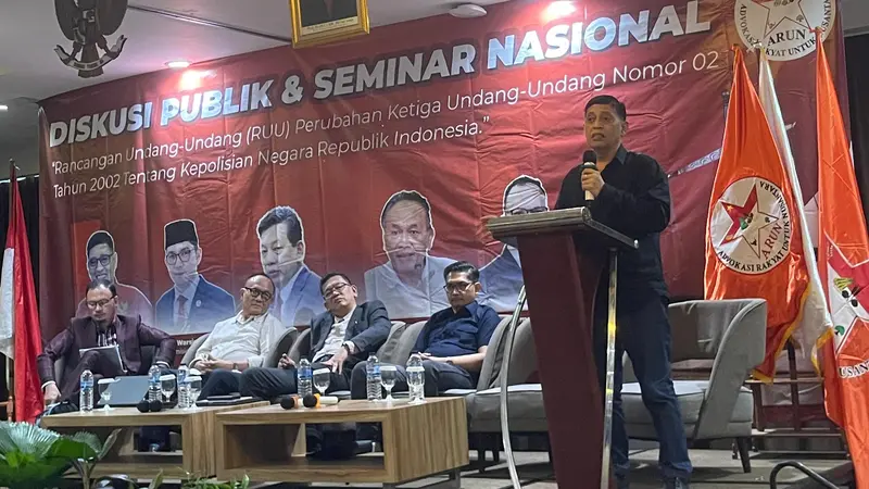 Ketua Umum Advokasi Rakyat Untuk Nusantara (ARUN), Bob Hasan, di acara diskusi Publik dan Seminar Nasional Tentang RUU Polri di The Hive Hotel, Jakarta Timur, Sabtu (29/6/2024) (Istimewa)