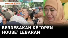 Warga lansia pingsan dan anak-anak terhimpit saat antre untuk mengikuti open house lebaran yang digelar Gubernur dan Wakil Gubernur Jawa Timur. Warga saling berdesakan demi segera masuk ke dalam acara open house.