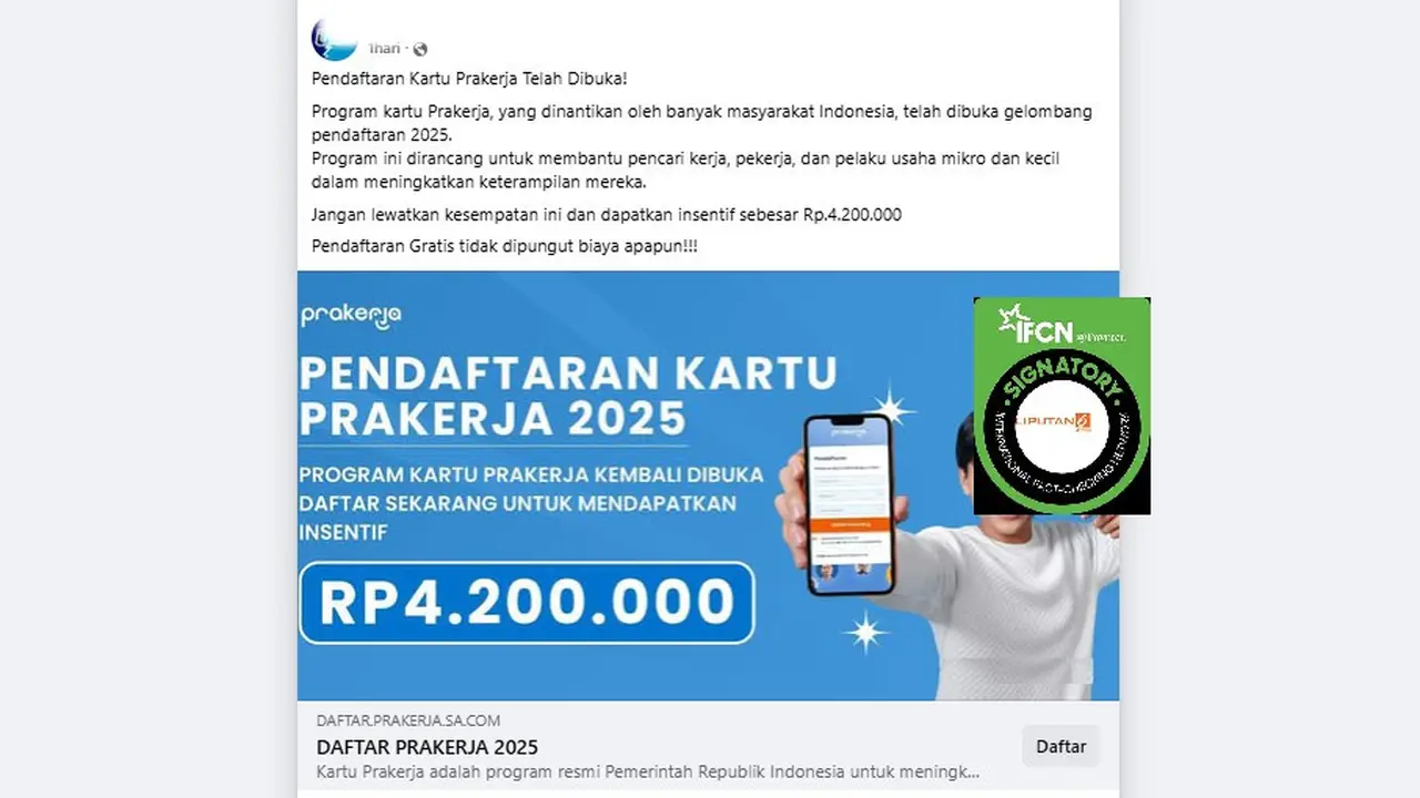 Tangkapan layar klaim link pendaftaran Kartu Prakerja 2025