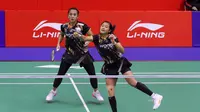 Ganda putri Indonesia Febriana Dwipuji Kusuma/Amallia Cahaya Pratiwi mengalahkan Go Pei Kee/Teoh Mei Xing dari Malaysia pada babak 32 besar Hong Kong Open 2024. Ana/Tiwi menang 21-10 dan 21-12 di Hong Kong Coliseum, Rabu, 11 September. (foto: PP PBSI)