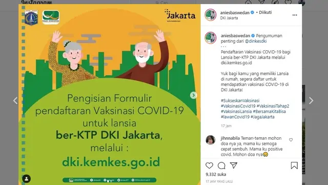 Anies Baswedan mengajak warganya yang lansia ikut vaksinasi Covid-19