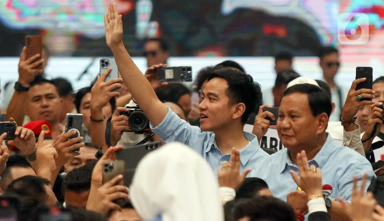 Ketua Umum Partai Gerindra sekaligus bakal calon presiden Prabowo Subianto mendeklarasikan diri maju pada Pilpres 2024. Prabowo Subianto berduet dengan Gibran Rakabuming Raka. (Liputan6.com/Herman Zakharia)