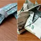 Bikin origami dengan berbagai bentuk, ada sandal jepit hingga kamera yang dikreasikan dengan uang Dollar. Sumber : brainberries.co