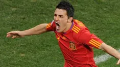 Selebrasi striker Spanyol David Villa setelah menjebol gawang Portugal di laga 16 besar PD 2010 di Cape Town Stadium, Cape Town, 29 Juni 2010. Spanyol unggul 1-0. AFP PHOTO / LLUIS GENE 