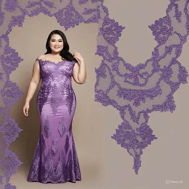 Model Brokat Mermaid Dress Warna Ungu