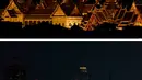 Kombinasi foto dari Grand Palace sebelum dan saat memperingati  Earth Hour di Bangkok (19 /3/2016). (Reuters/Jorge Silva)
