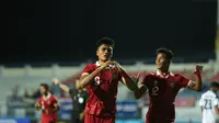 Ramadhan Sananta (kiri) melakukan selebrasi usai mencetak gol ke gawang Timor Leste pada Piala AFF U-23 2023, Minggu (20/8/2023). (Dok. PSSI)