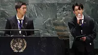 RM dan Jungkook BTS di Sidang Umum PBB 2021. (John Angelillo/Pool Photo via AP)