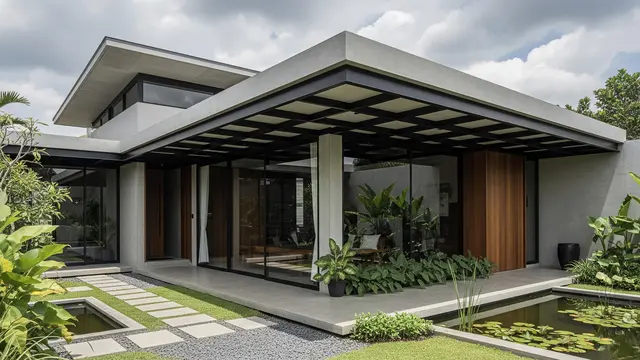 rumah atap datar kombinasi kanopi berbahan spandek (Gemini AI)