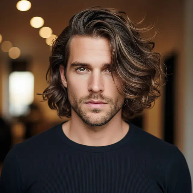 Model Rambut Pria Panjang Bergelombang (Image by Gemini AI)