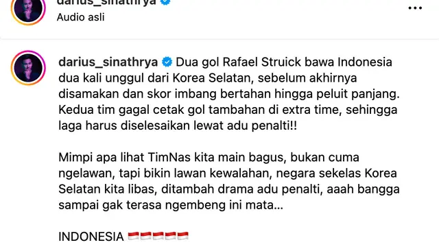 Unggahan Darius Sinathrya. (Foto: Dok. Instagram @darius_sinathrya)