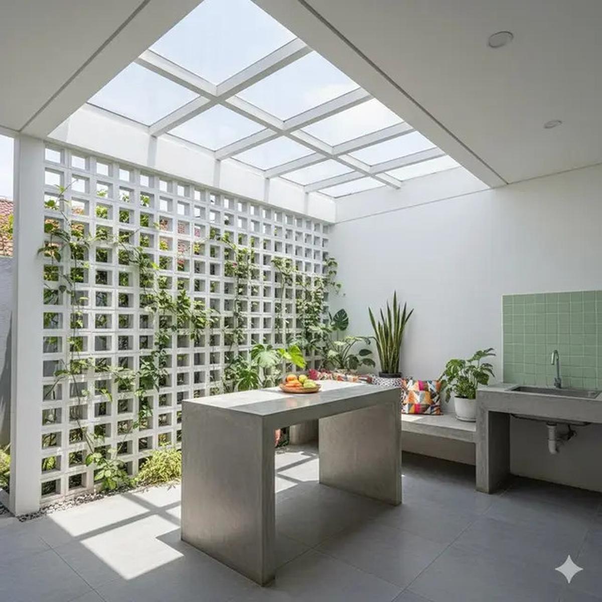 12 Inspirasi Dapur Outdoor Lahan Sempit dengan Meja Cor Minimalis Tren 2025