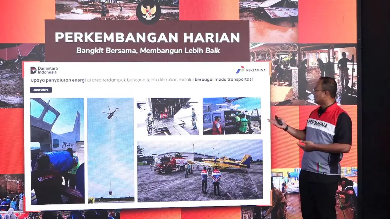 Corporate Secretary PT Pertamina (Persero) Arya Dwi Paramita dalam konferensi pers Update Penanganan Pascabencana, Jumat (9/1/2026). Dok Pertamina