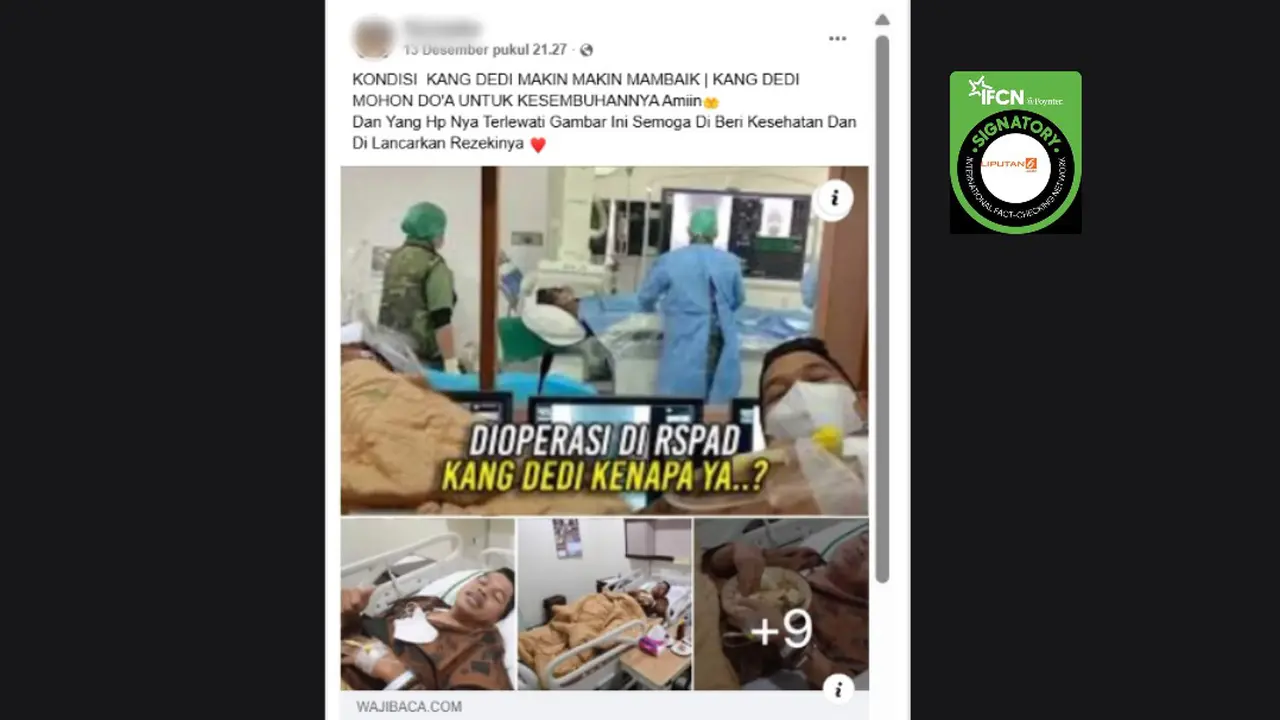 Tangkapan layar foto-foto Gubernur Jawa Barat Dedi Mulyadi menjalani operasi di RSPAD Gatot Soebroto yang beredar di Facebook.