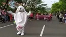 Maskot Piala Dunia 2022, La'eeb melanjutkan kunjungannya di Indonesia. Hari ini, Minggu (16/10/2022), La'eeb meramaikan event Car Free Day di kota Semarang dan Bandung. (Procomm Surya Citra Media)