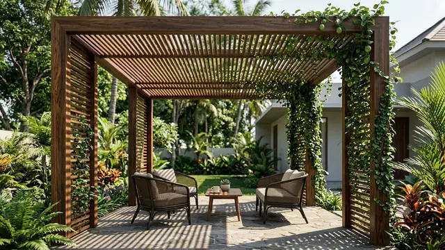 Inspirasi Pergola Kayu yang Cocok Ditanami Tanaman Rambat