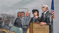 Sketsa persidangan terdakwa kasus bom Boston, Dzhokhar Tsarnaev. (AP)