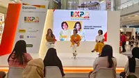 Alsi Mega Marsha Tengker atau Caca Tengker saat mengisi acara DXPO Talks by Danamon di Central Park Mall pada tanggal 23 Juli 2023.