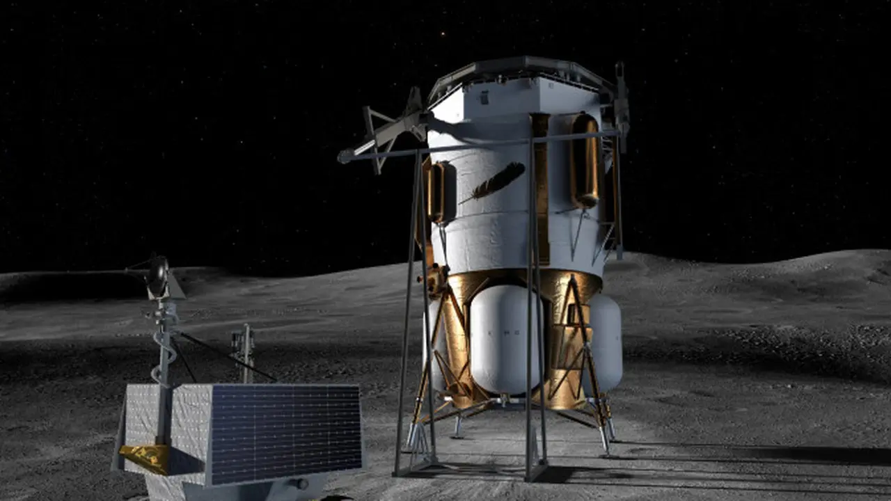 Blue Moon Mark 1 milik Blue Origin dan VIPER (Volatiles Investigating Polar Exploration Rover) milik NASA