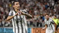 Angel Di Maria, yang menjalani debut resminya bersama Juventus mencetak gol pembuka pada menit ke-26 lewat teknik yang begitu menakjubkan. (Marco Alpozzi/LaPresse via AP)