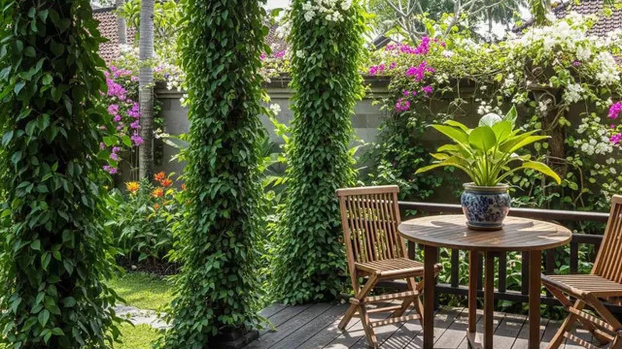 9 Model Teras Belakang Rumah dengan Tiang Tanaman Salur yang Instagramable 2025