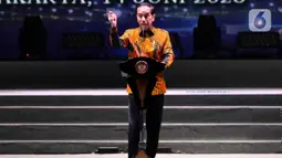 Presiden Joko Widodo memberikan sambutan saat pembukaan Jakarta Fair Kemayoran 2023 di JIExpo Kemayoran, Jakarta, Rabu (14/6/2023). (Liputan6.com/Herman Zakharia)