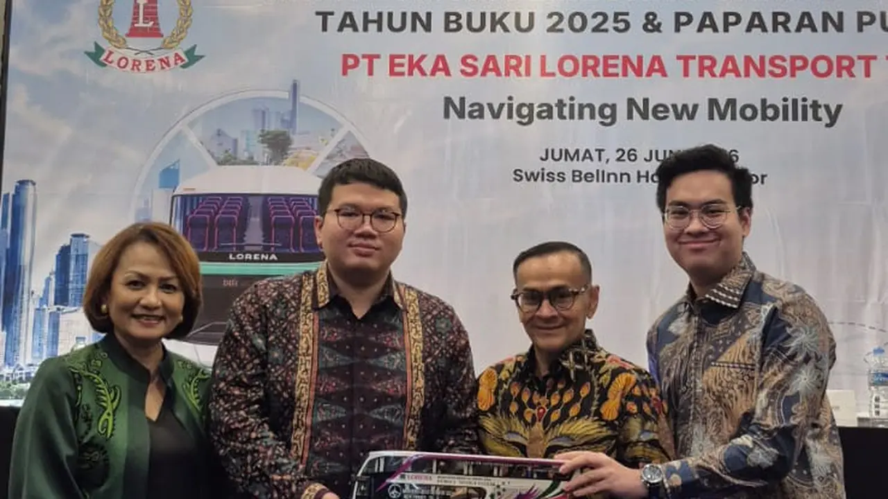 Paparan Publik PT Eka Sari Lorena Transport Tbk (LRNA) usai Rapat Umum Pemegang Saham Tahunan (RUPST) di Bogor, Jumat (26/6/2026). (Dok LRNA)