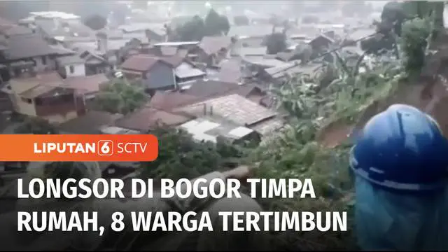 Sebanyak delapan warga di Kota Bogor, Jawa Barat, tertimbun material bangunan rumah yang tertimpa longsoran tebing setinggi 15 meter, Rabu (12/10) sore. Empat orang masih dalam pencarian.