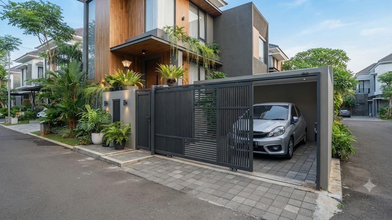 Ide Pintu Pagar Geser untuk Rumah dengan Carport Sempit (AI Generated)