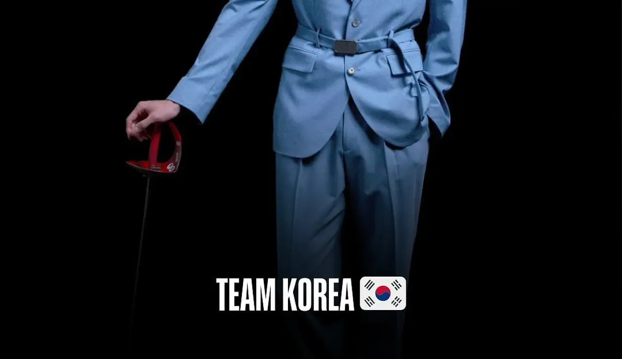 Timnas Korea tampil formal dengan setelan berikat dari Musinsa Standard. Sang desainer memadukan warna byeokcheong yang lembut. [@olympics]