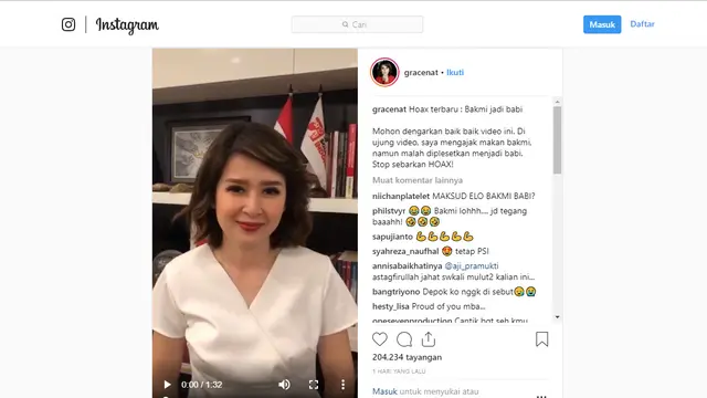 Cek Fakta - Bantahan Grace Natalie