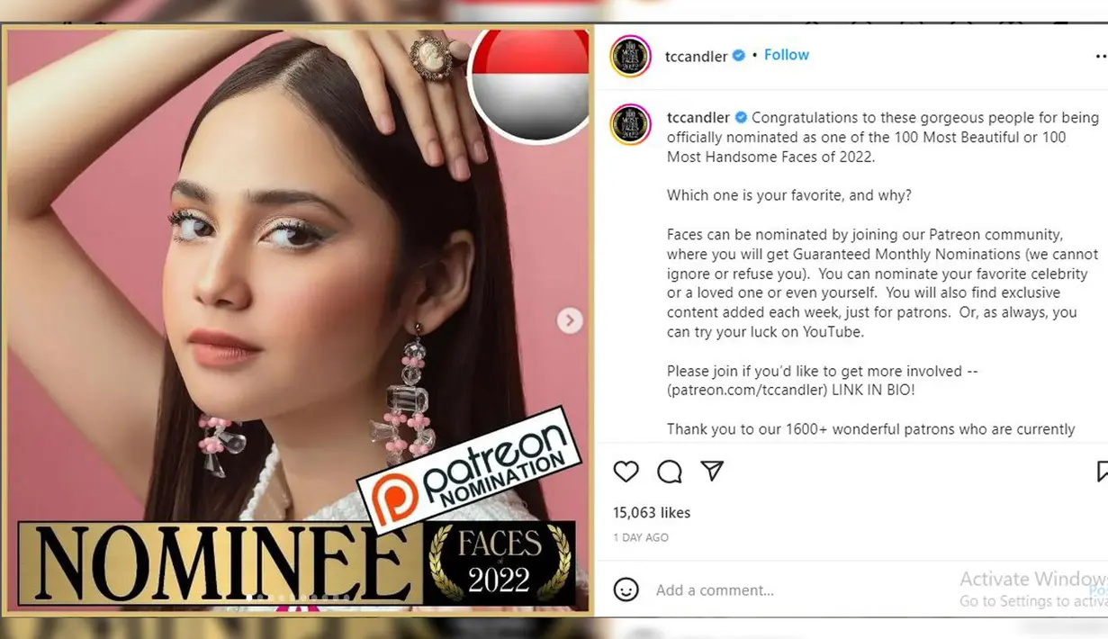 TC Candler memajang foto Syifa Hadju di laman media sosial resminya. Wajah close up kekasih Rizky Nazar ini terpampang jelas dengan balutan make up dan anting yang menjuntai panjang. (FOTO: instagram.com/tccandler)