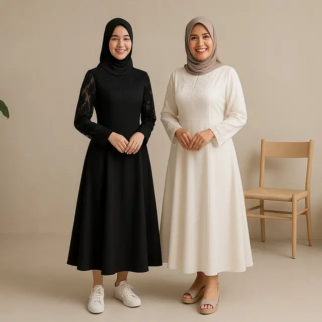 Model Gaun Potongan A-Line untuk Wanita Muda hingga 40 Tahun/via AI