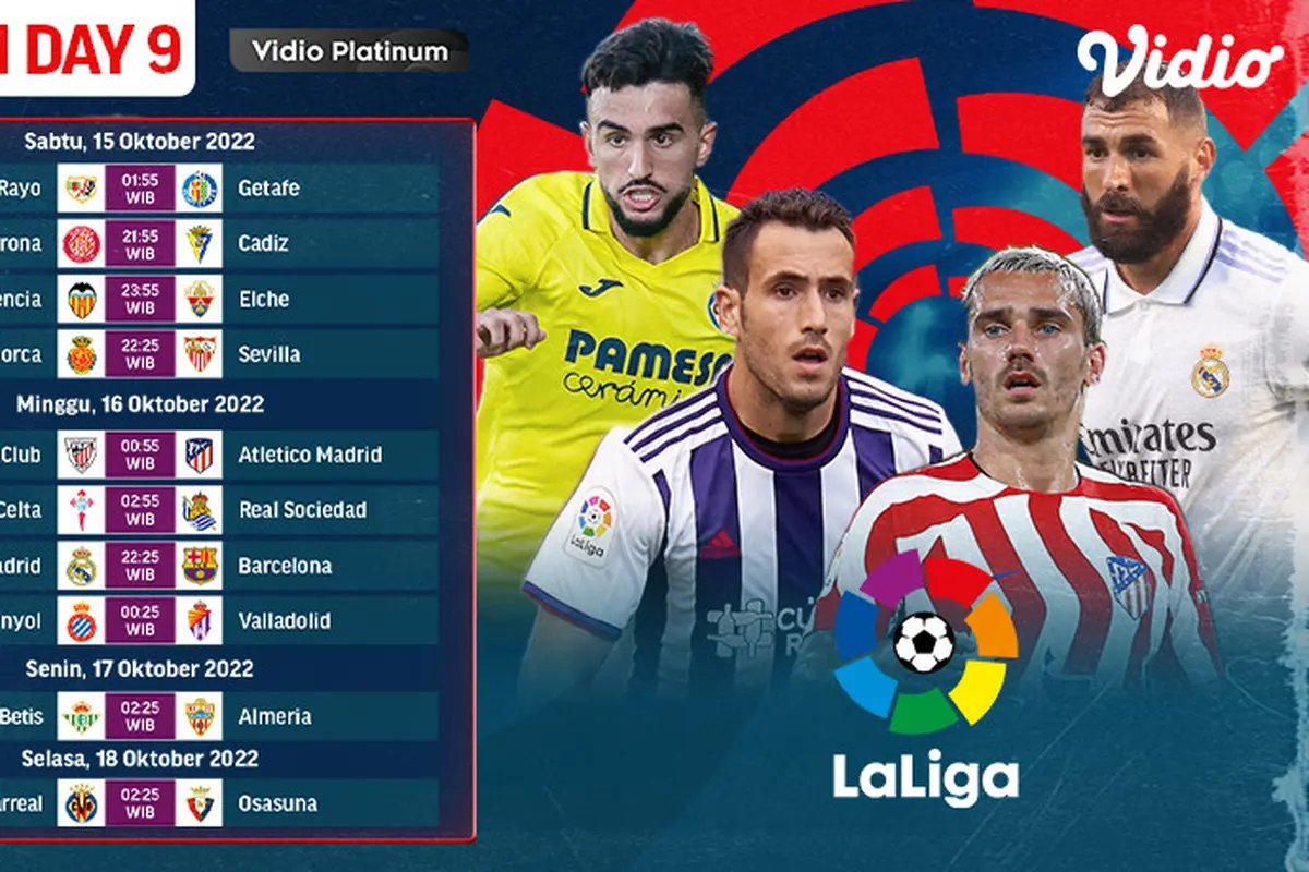 Jadwal Lengkap La Liga Spanyol 2022/23 Pekan 9 Live Vidio15-18 Oktober : Ada 10 Laga Tersedia