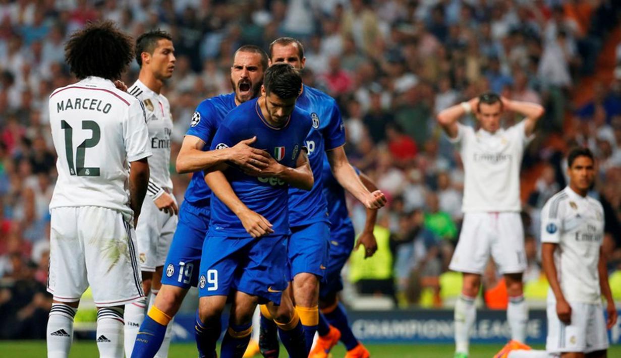 Alvaro Morata merayakan golnya ke gawang Real Madrid dalam Leg 2 Semifinal Liga Champions di Stadion Santiago Bernabeu, Madrid, (14/5/2015). (Reuters / Sergio Perez)