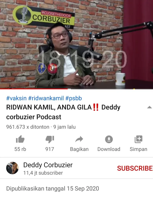Unggahan Deddy Corbuzier. (Foto: YouTube Deddy Corbuzier)