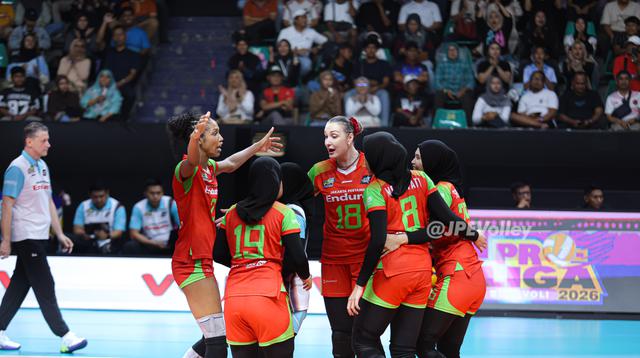 Jakarta Pertamina Enduro mengalahkan Gresik Phonska Plus Pupuk Indonesia 3-1 (25-19, 25-19, 21-25, 25-23) pada laga ketiga putaran pertama final four Proliga 2026 di GOR Sritex Arena, Solo, Kamis (9/4). (foto:Jakarta Pertamina Enduro)