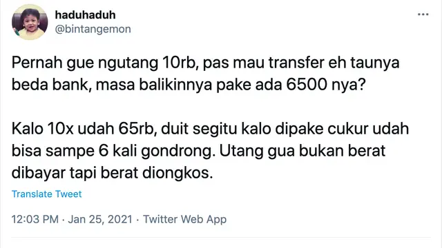 Unggahan Bintang Emon. (Foto: Twitter @bintangemon)