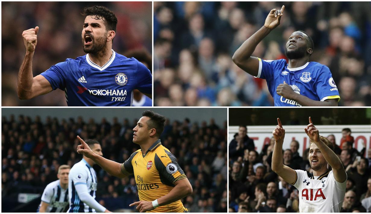 Berikut ini deretan top skor sementara Liga Inggris musim 2016/2017 hingga pekan ke-29. (AFP)