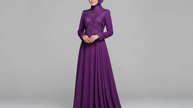 Gamis Ceruty Brukat Timbul High Neck