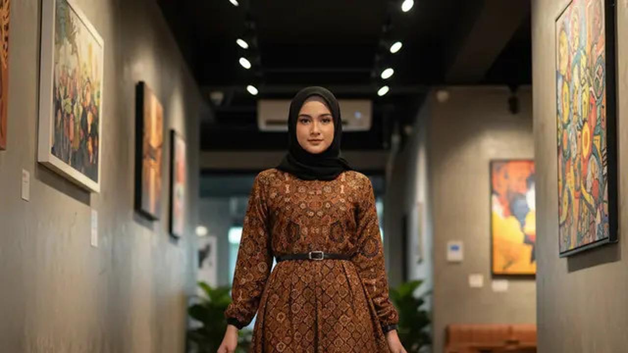 9 Gamis Batik Kombinasi Kain Polos Cocok untuk Pesta, Elegan Saat Kondangan