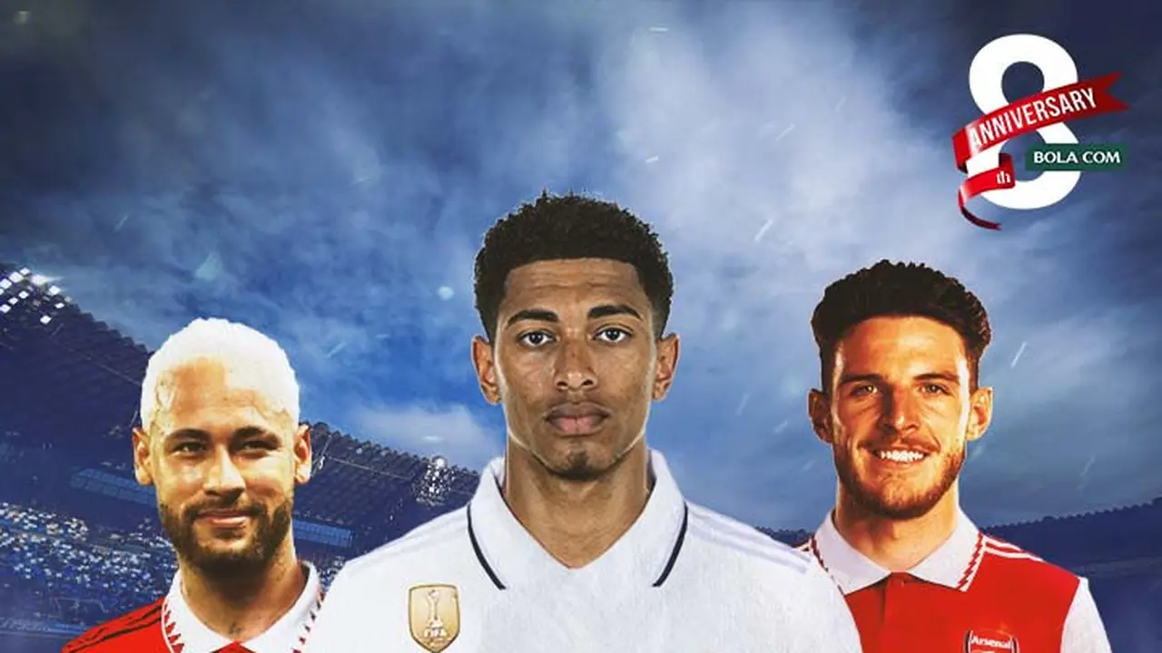 Ilustrasi - Neymar berseragam MU, Bellingham berseragam Real Madrid, Declan Rice berseragam Arsenal