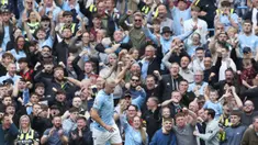 Manchester City meraih kemenangan pada pekan ke-4 Premier League 2024/2025, Sabtu (14/9/2024) malam WIB. Menjamu Brentford, The Citizens menang dengan skor 2-1. (AP Photo/Scott Heppel)