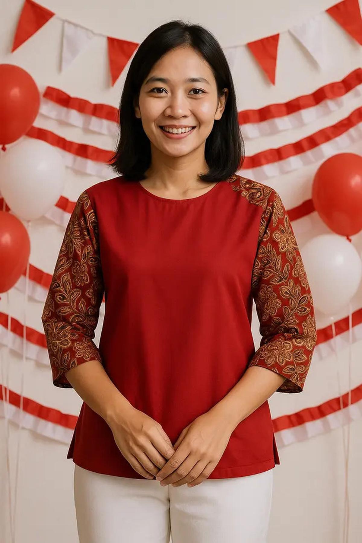 7 Atasan Batik Kombinasi Polos Modern Tema Hari Kemerdekaan 17 Agustus 1945 HUT RI ke-80