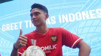 Pemain Timnas Indonesia, Marselino Ferdinan saat acara Meet and Greet PSSI di Rumah Indofood Jakarta Fair 2024, Kemayoran, Jakarta, Kamis (4/7/2024). (Bola.com/M Iqbal Ichsan)