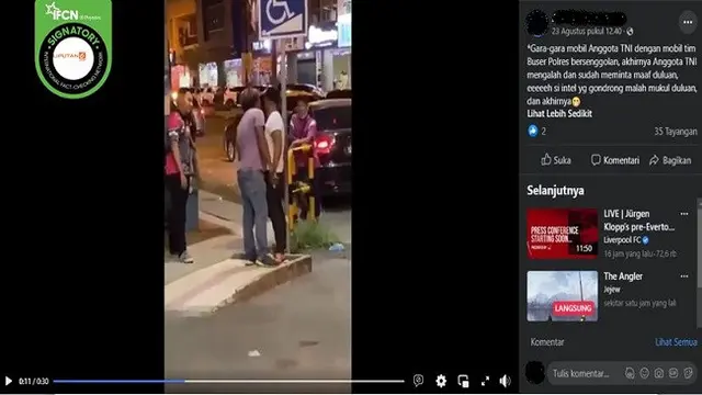Gambar Tangkapan Layar Video yang Diklaim Perkelahian Anggota Polri dan TNI (sumber: Facebook).