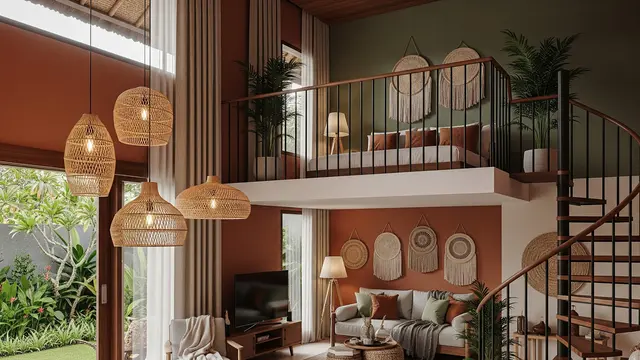 Mezzanine Tamu dengan Nuansa Earthy Tone