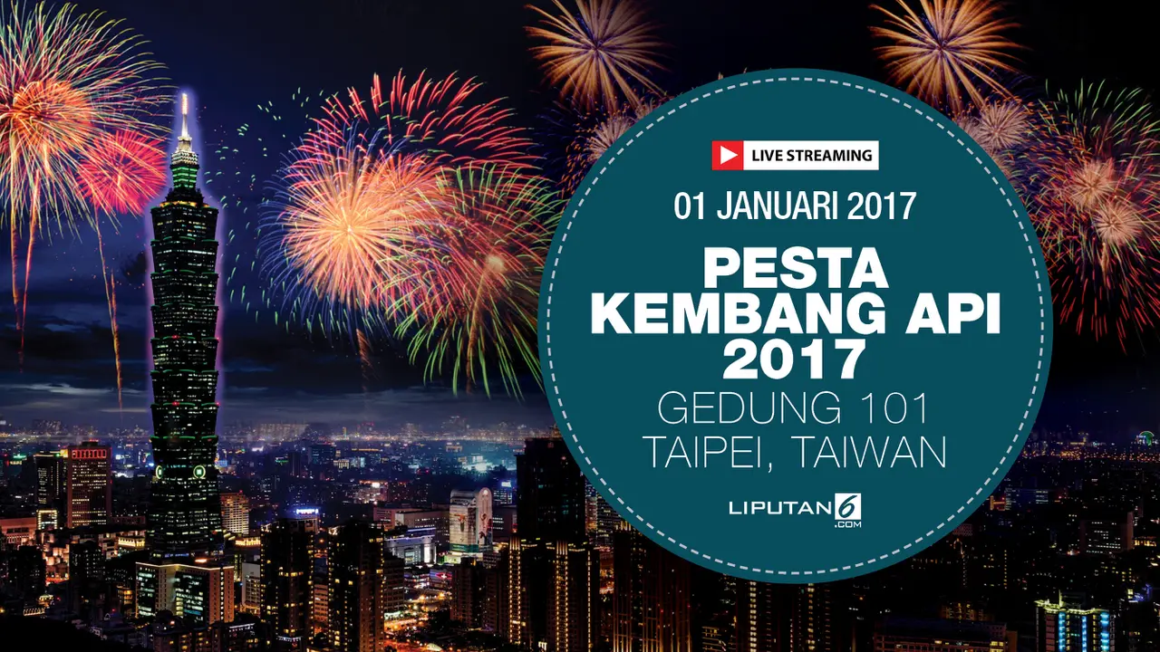 Livestreaming pesta kembang api di Gedung Taipei 101.